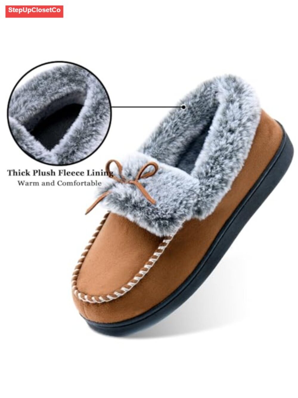 Women's Fuzzy Memory Foam Mocc Suede Faux Fur Lined Cozy - Picture 2 of 6